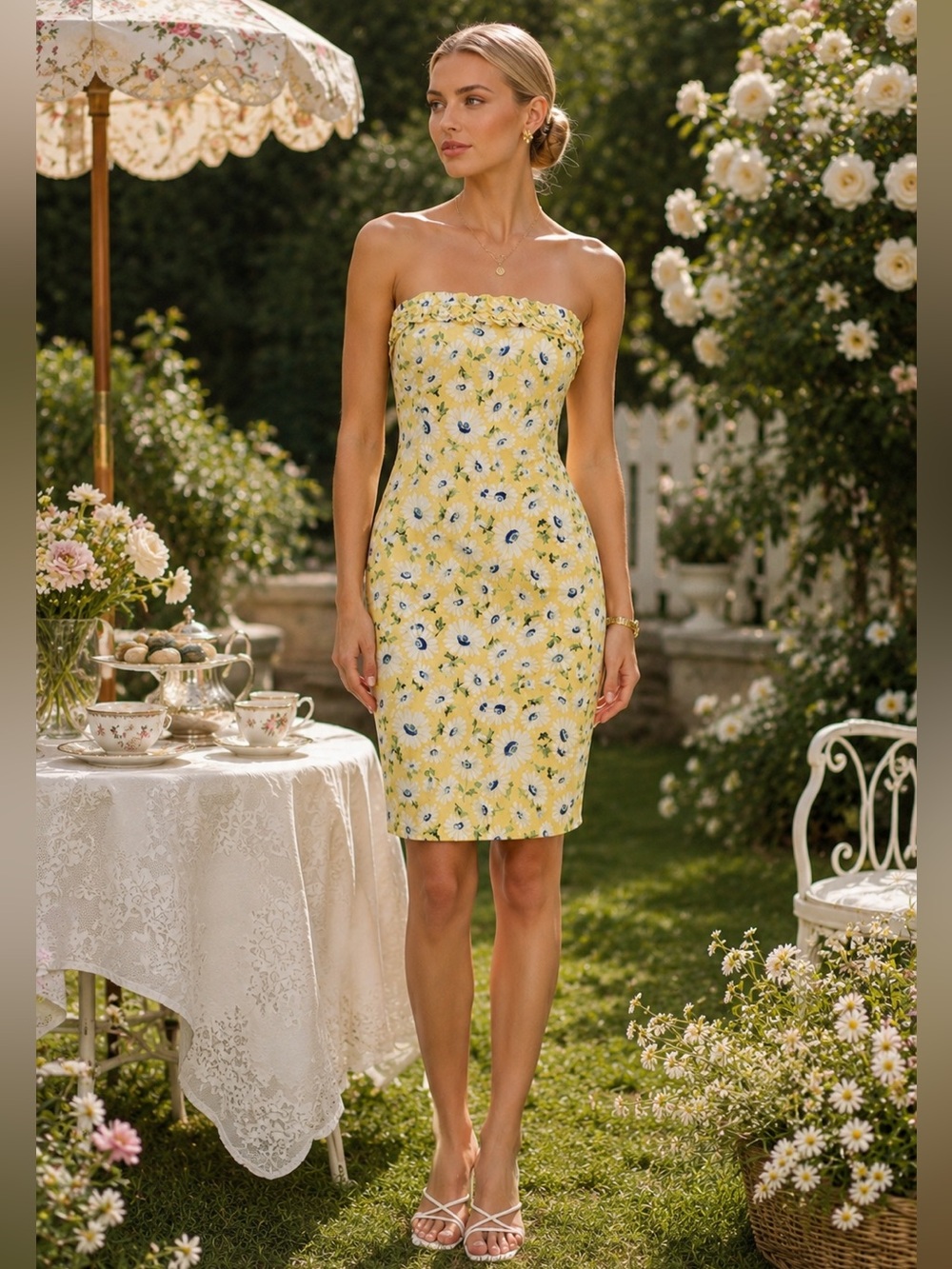 Vintage Ralph Lauren Strapless Daisy Dress Y2K NWT Size 12 Boning Bodice